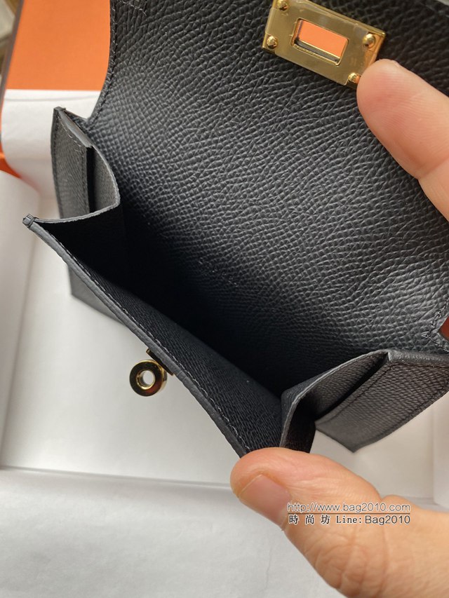 Hermes卡包 愛馬仕原版Kelly Pocket Epsom皮 Hermes新款小錢包 黑金  tdh2168